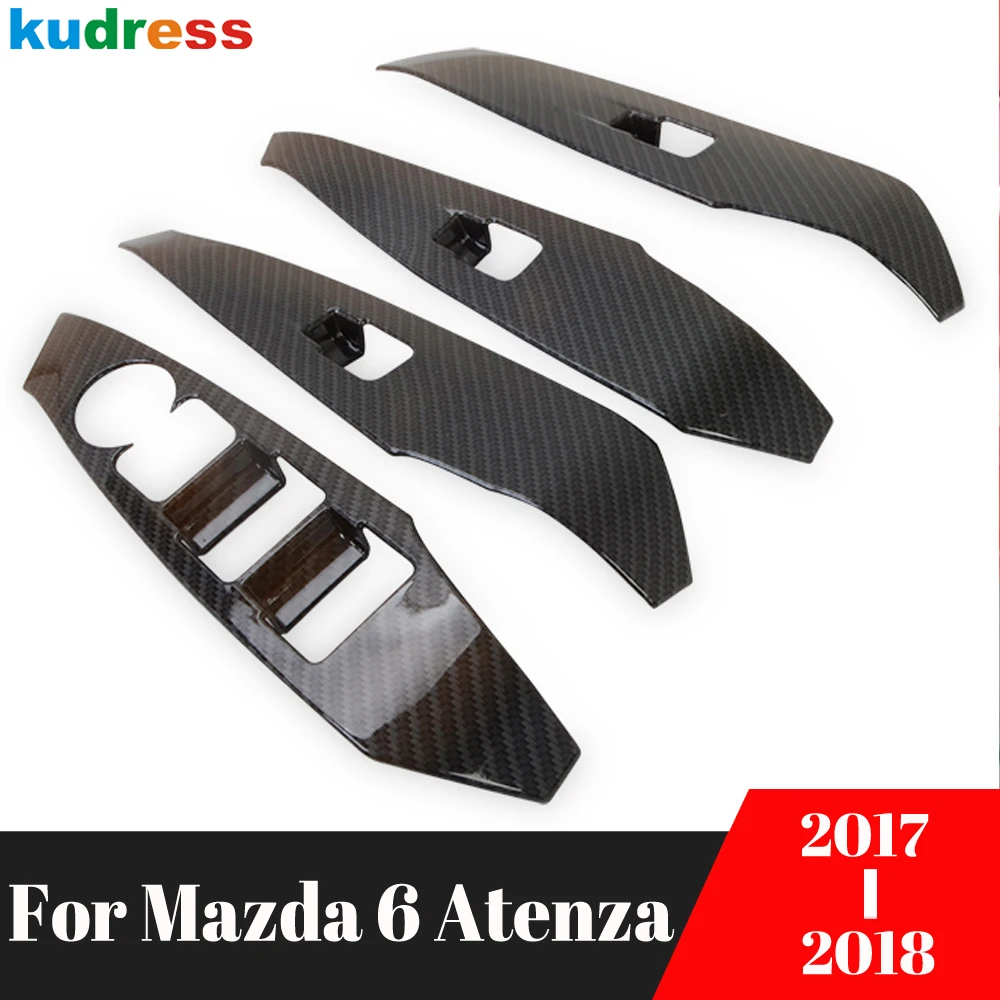 

For Mazda 6 Atenza 2017 2018 Carbon Fiber Car Interior Door Window Lift Switch Button Cover Trim Molding Sticker 4pcs LHD