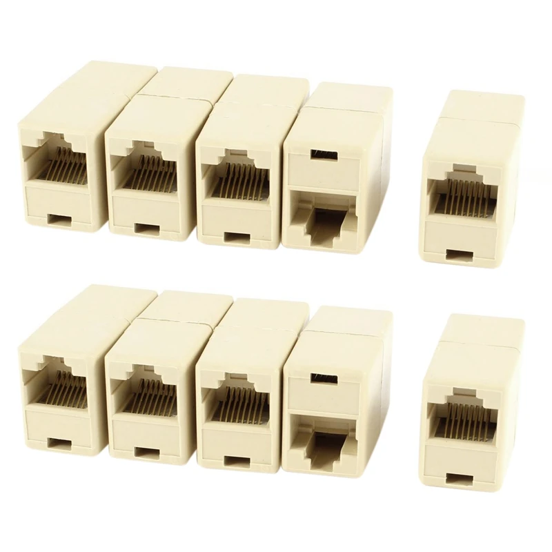 

10 Pcs Beige Plastic RJ45 8P8C Female to Female Ethernet Connector Couplers