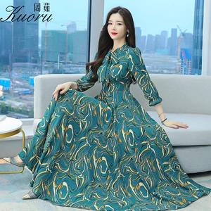 Fashion Casual Chiffon Midi Dress Green Summer Women 2022 Floral Clothes For Tunics Elegant Dresses Long Vestidos Fe Fiesta Boho