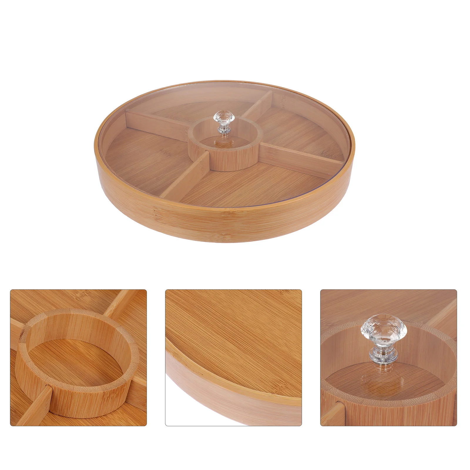 

Bamboo Dried Fruit Snack Plate Compartment Food Storage Tray Appetizer Serving Platter Candy Pastry Nuts Dish With Lid