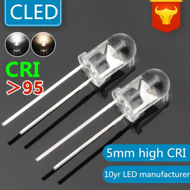 Яркая светодиодная лампочка CRI 5 мм Диодная с теплым белым/белым светом 1000 шт.