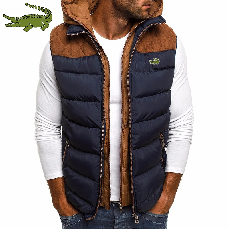 

New CARTELO Embroidery Men's Autumn and Winter High-quality Warm Windproof Cotton Vest Thickened Hooded Zipper Cotton Vest Coat