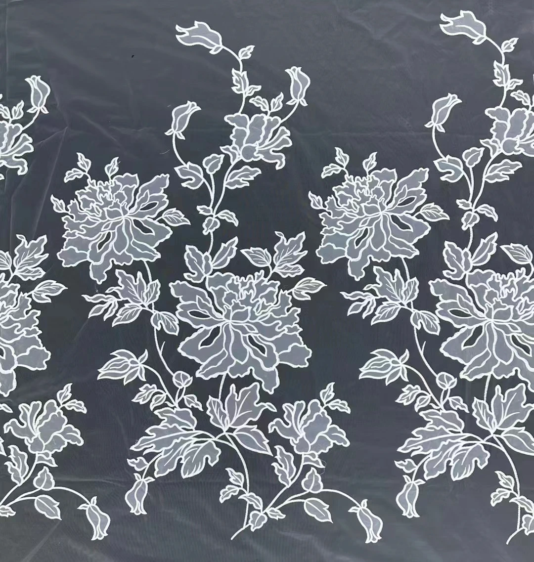 

1Yard Embroidery Flower Organza Material Lace Fabric Wedding Dress Bride Veil Sewing Fabric 2024