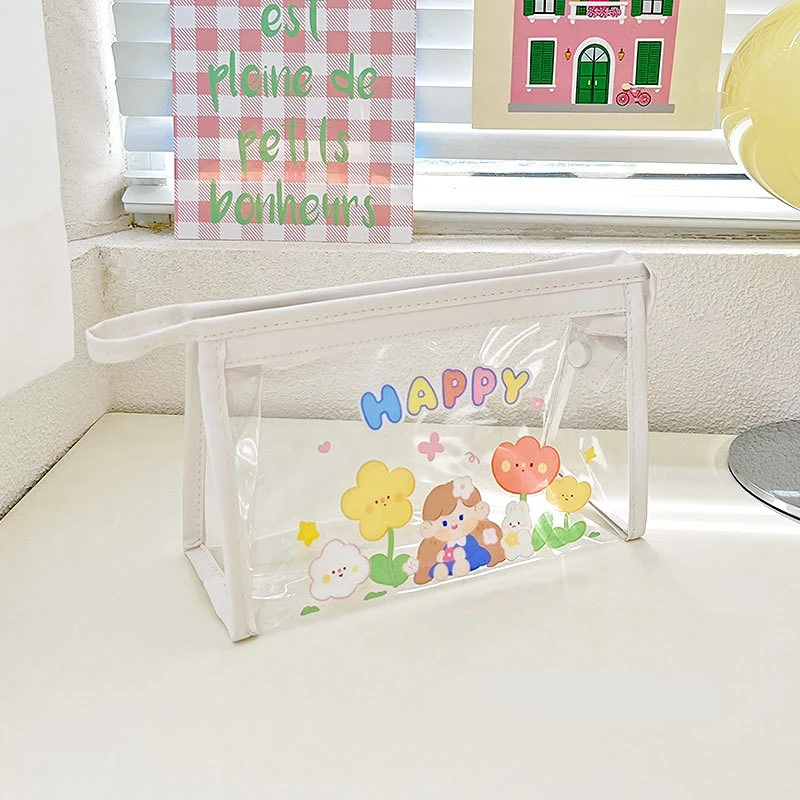 

Cartoon Transparent Pencil Bag Stationery Case Large Capacity Pen Case Girl Zipper Pencil Pouch Student School Supplies