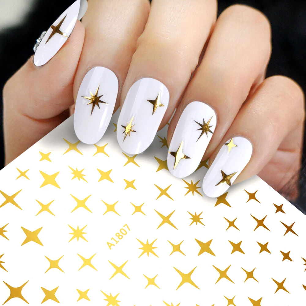 

1pcs 3D Laser Star Stickers Art Decorations White Golden Sliver Black Star Nail Art Decals Self-Adhesive Nail Designs