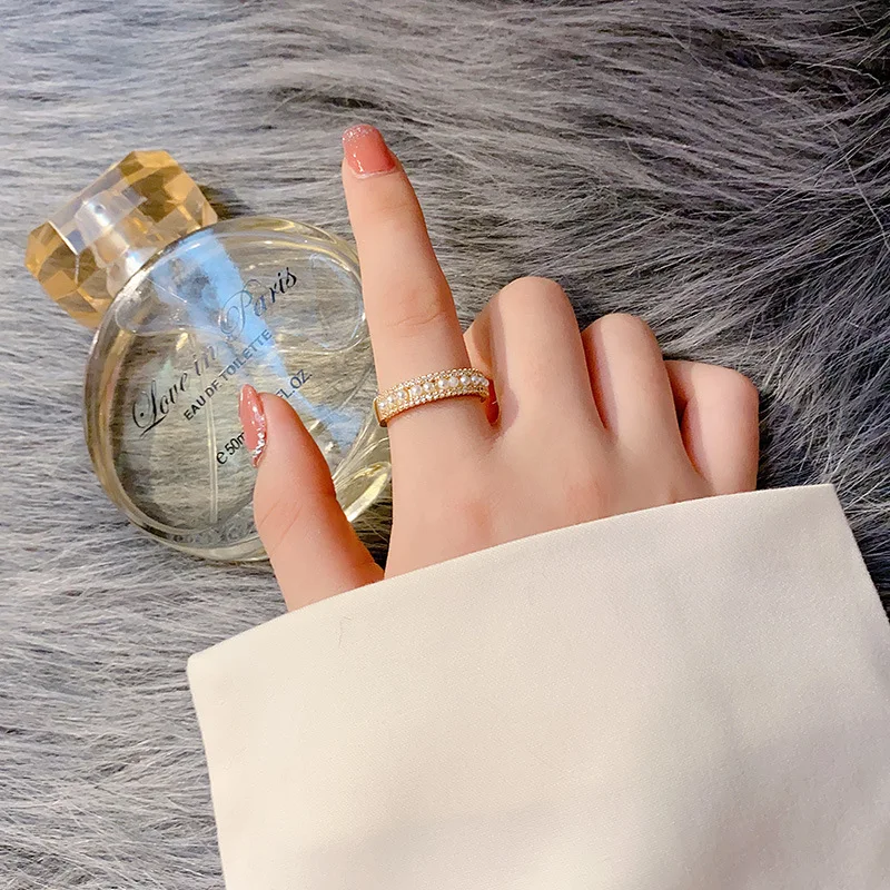 

Open Ring Pearl Finger Stacking Metal Jewelry Custom Women's Party Fashion Wedding Adjustable Ring Gift for Friends Accessories