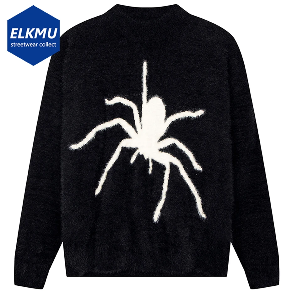 

Harajuku Fluffy Mohair Sweater Y2K Streetwear Hip Hop Retro Knitted Spider Jumper Oversized Fashion Punk Fuzzy Pullover Knitwear