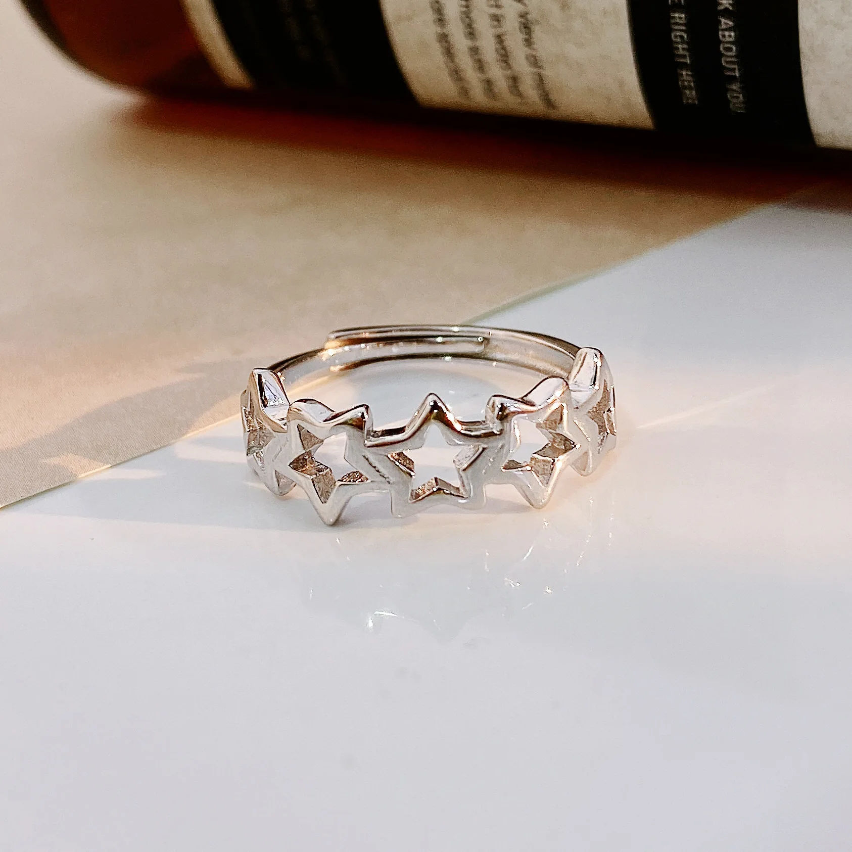 

Five pointed star plain silver ring female simple fashion light luxury exquisite personality net red ring opening jz012209