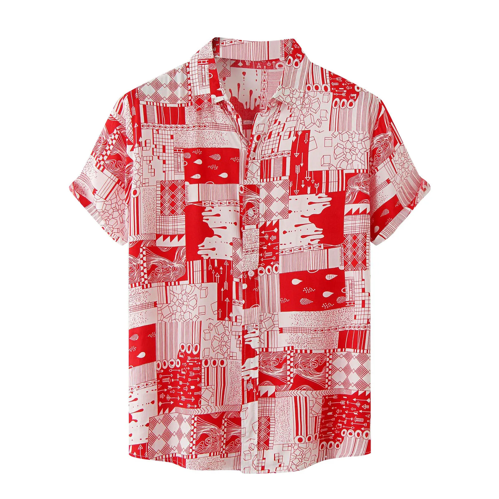 

Print Short Sleeve Shirts Men Casual Comfortable Blouses Vacation Loose Single Breasted Hawaiian Shirt