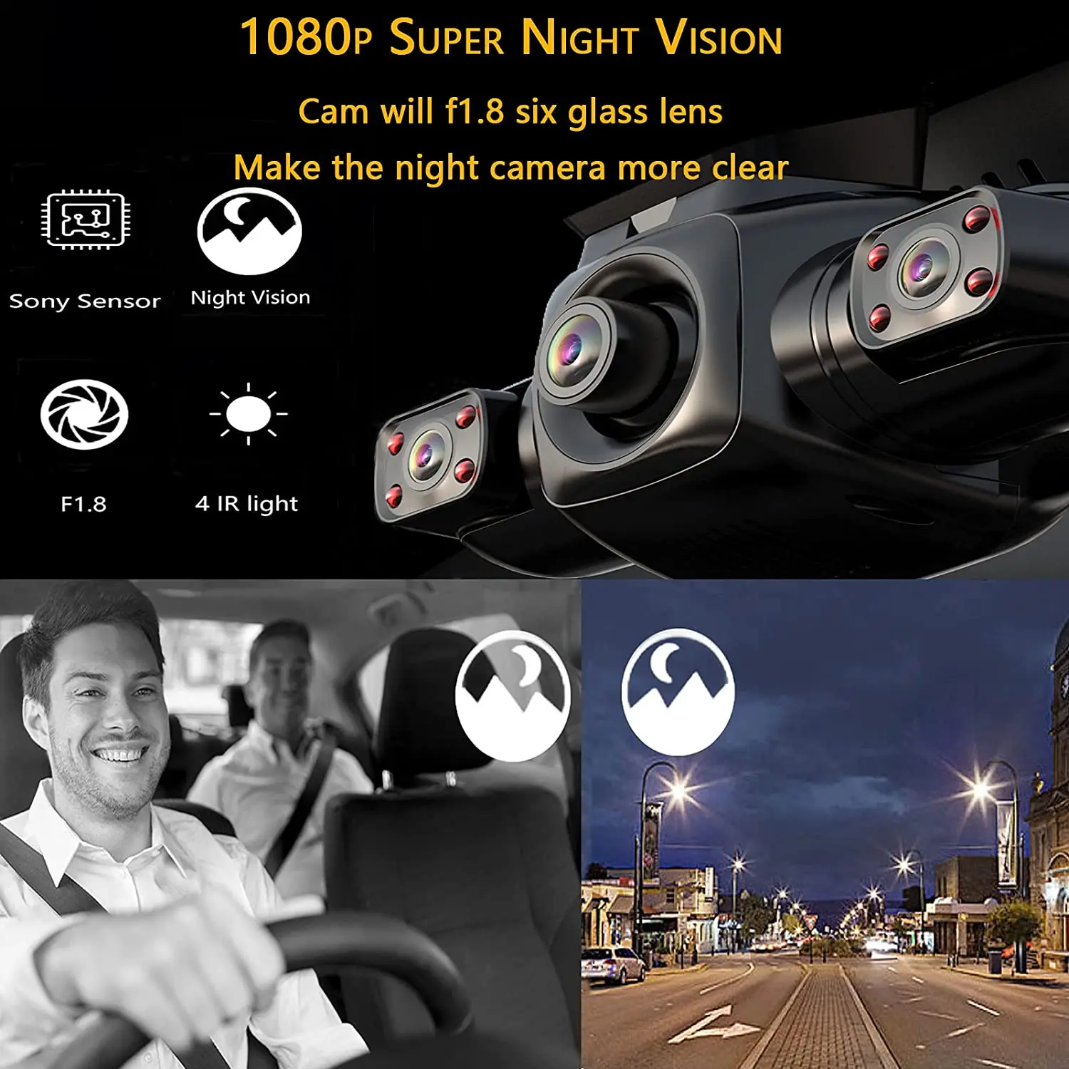 3 Channel Dash Cam 3 Cameras 1080P Dashcam Dashcam Built-in WiFi Front and Rear HD Lenses Infrared Night Vision Video Recorder images - 6