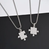 couple necklace does not fade square stitching puzzle girlfriend pendant personality hip hop men women jewelry chain necklace