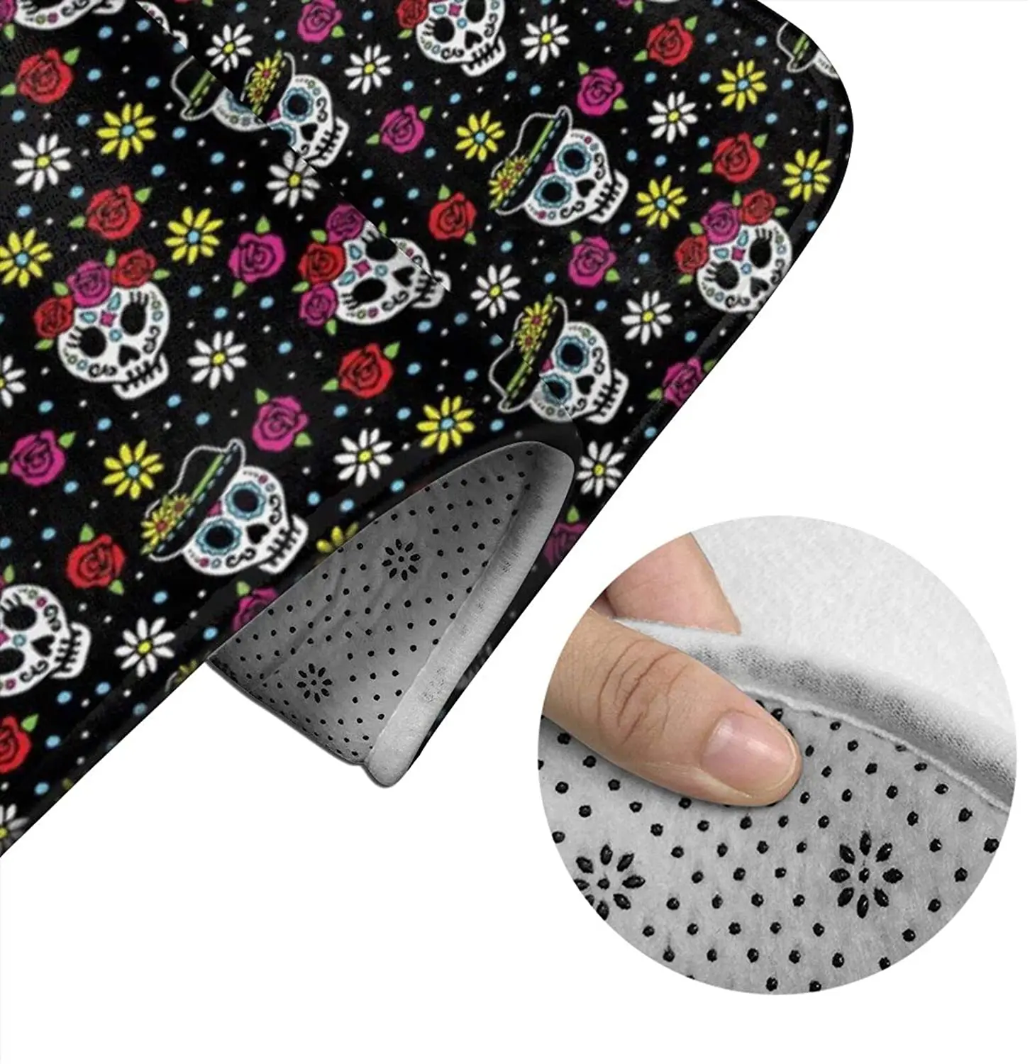 

Colourful Sugar Skulls Bathroom Mat Sets 3 Piece Set Rugs Memory Foam Mat Set Toilet Seat Cover Bath Mat Lid cover