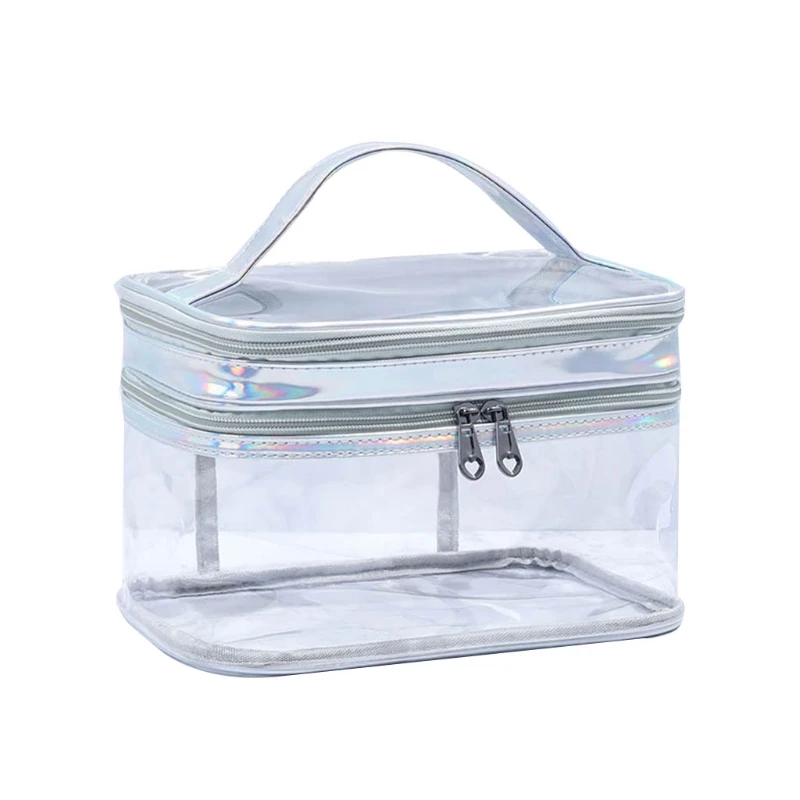 

Portable Clear Makeup Bag 2 Layers Zipper Cosmetics Bags Travel Storage Pouch