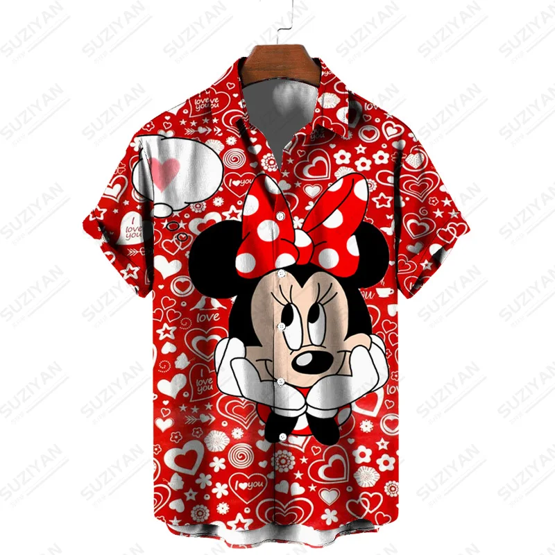 

Летняя быстросохнущая Мужская рубашка с 3D-принтом Диснея Минни, английская рубашка с 3D-принтом, свободная рубашка большого размера с коротк...