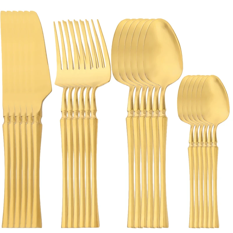 

AJOYOUS Luxury 24Pcs Dinnerware Set Stainless Steel Gold Dinner Knife Fork Tea Spoon Cutlery Set Tableware Flatware Dishwasher