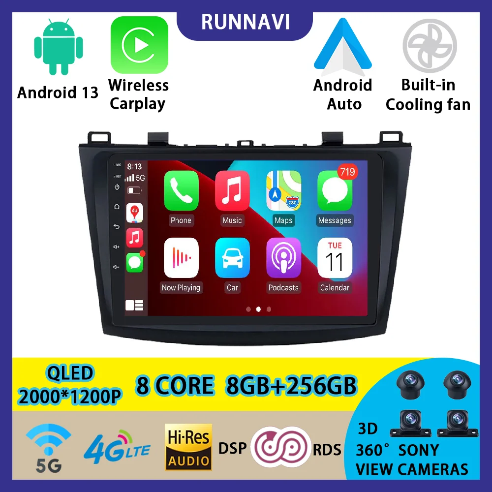 

Android 13 для Mazda 3 2010 - 2012 автомобильное радио, стерео, мультимедийный видеоплеер, навигация GPS, беспроводной Carplay RDS DSP Авто QLED