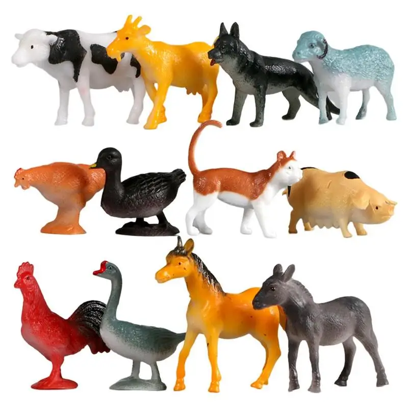 

12pcs Simulation Farm Poultry Animal Action Figures Model Pig Bird Duck Hen Geese Horse Cow Dog Goat Bear Education Toy for Kids
