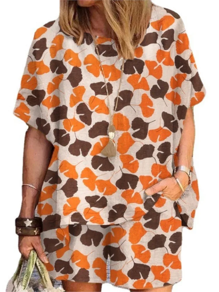 Летние повседневные комплекты из 2 предметов с принтом в горошек 2025 г. Женская