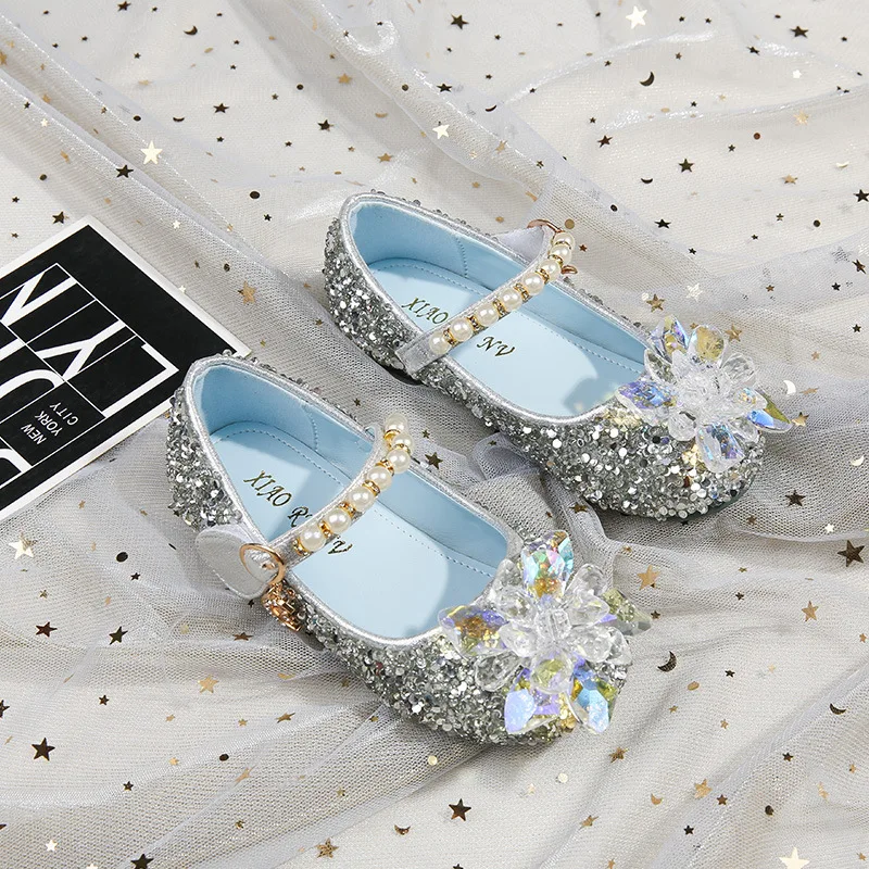 

Children's Crystal Princess Shoes New Girls' Glass Sequined Single Shoes Soft-soled Flat Shoes Performance Dance Casual Shoes