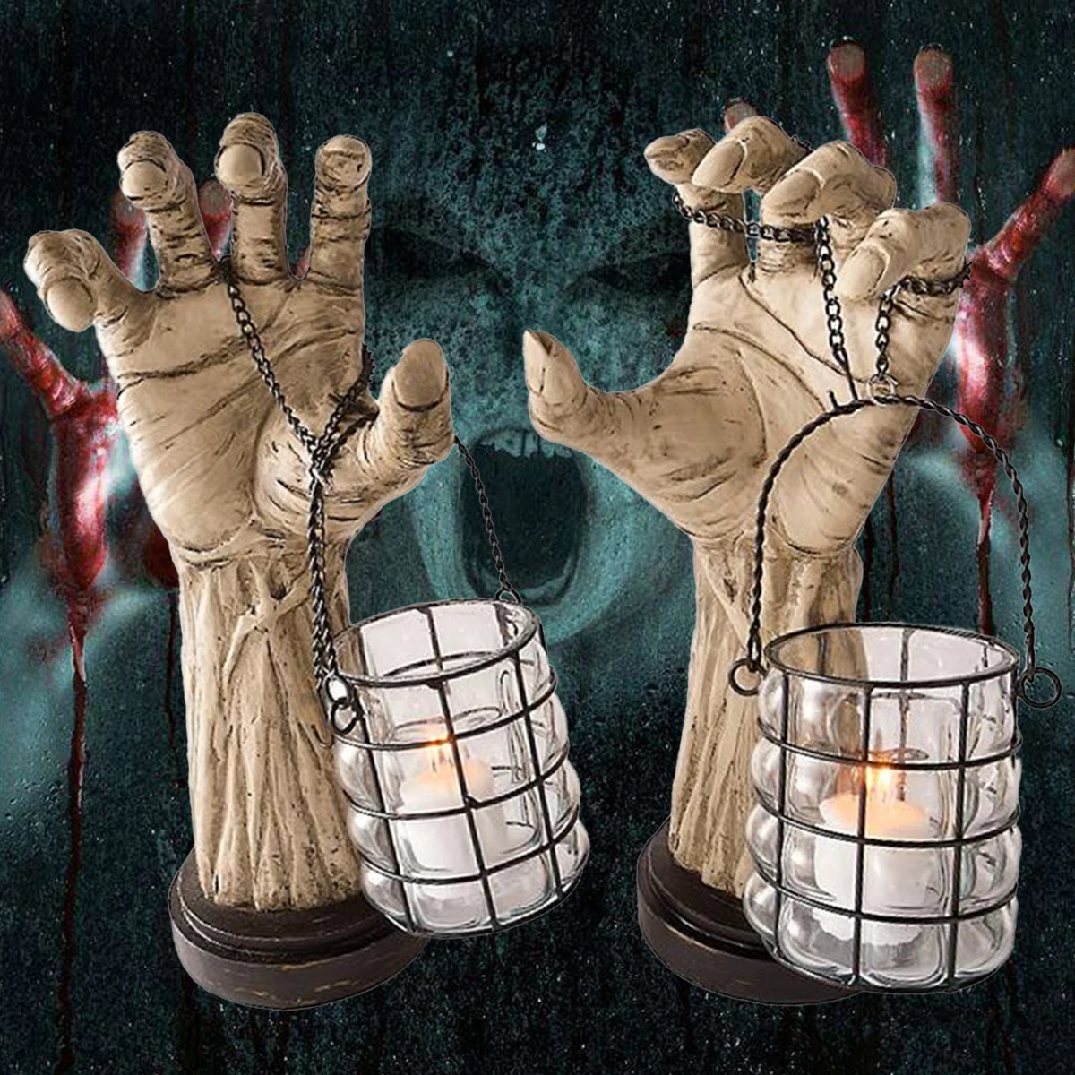 

Halloween Witch Hand Lantern Witch Ghost Hand LED Lantern Creative Fun Simulation Flame Light Candle Lamp Portable Small