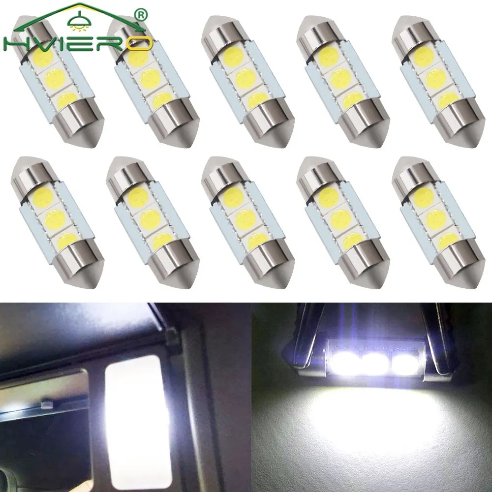 10X T10 5050 6Led DC 12 В Белый светодиод 31 мм 36 39 41 C5w C10w Внутренняя гирлянда Купол Лампа для