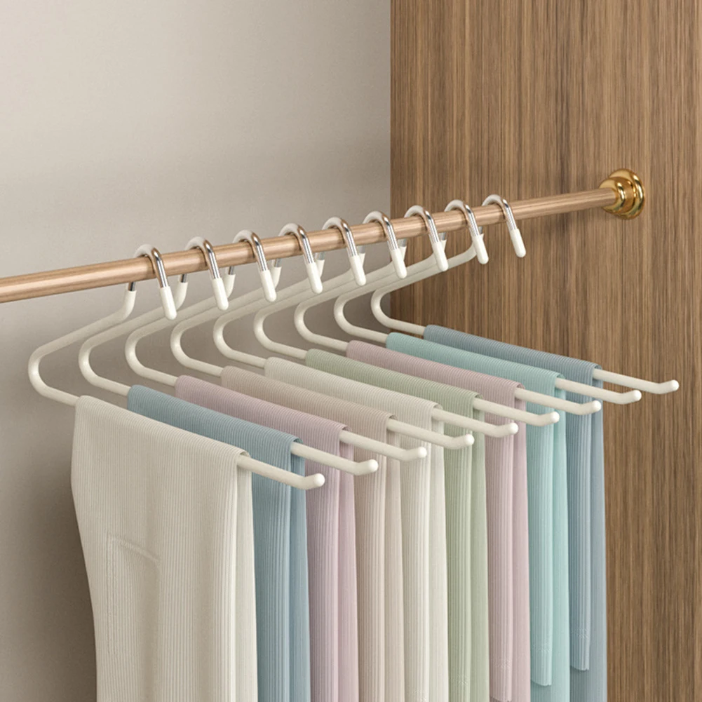 

10pcs Stainless Steel Clothes Hanger Trouser Velvet Hangers For Pants Z-shaped Bedroom Wardrobe Closet Organizers Space Saving
