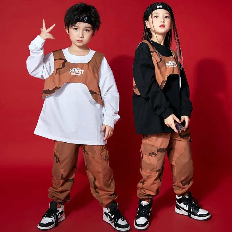 

Boys Hip Hop Clothes Girls Sweatshirt Camouflage Cargo Pants Outfits Children Street Dance Show Costume Kids Sports Suits 3-16Y