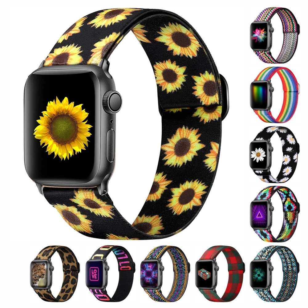 

Compatible with Apple Watch Band for iWatch SE Series 7 6 5 4 3 2 1 Adjustable Elastic Fashion Cute Soft Loop Fabric Wristbands