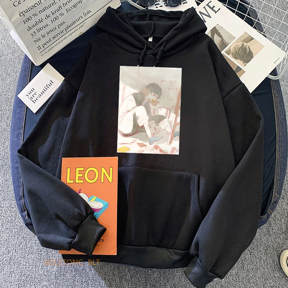 

Худи в стиле хип-хоп на флисе для мужчин и женщин, модная уличная одежда с мультяшным принтом в стиле аниме на сезон осень-зима, свитшот с круглым вырезом