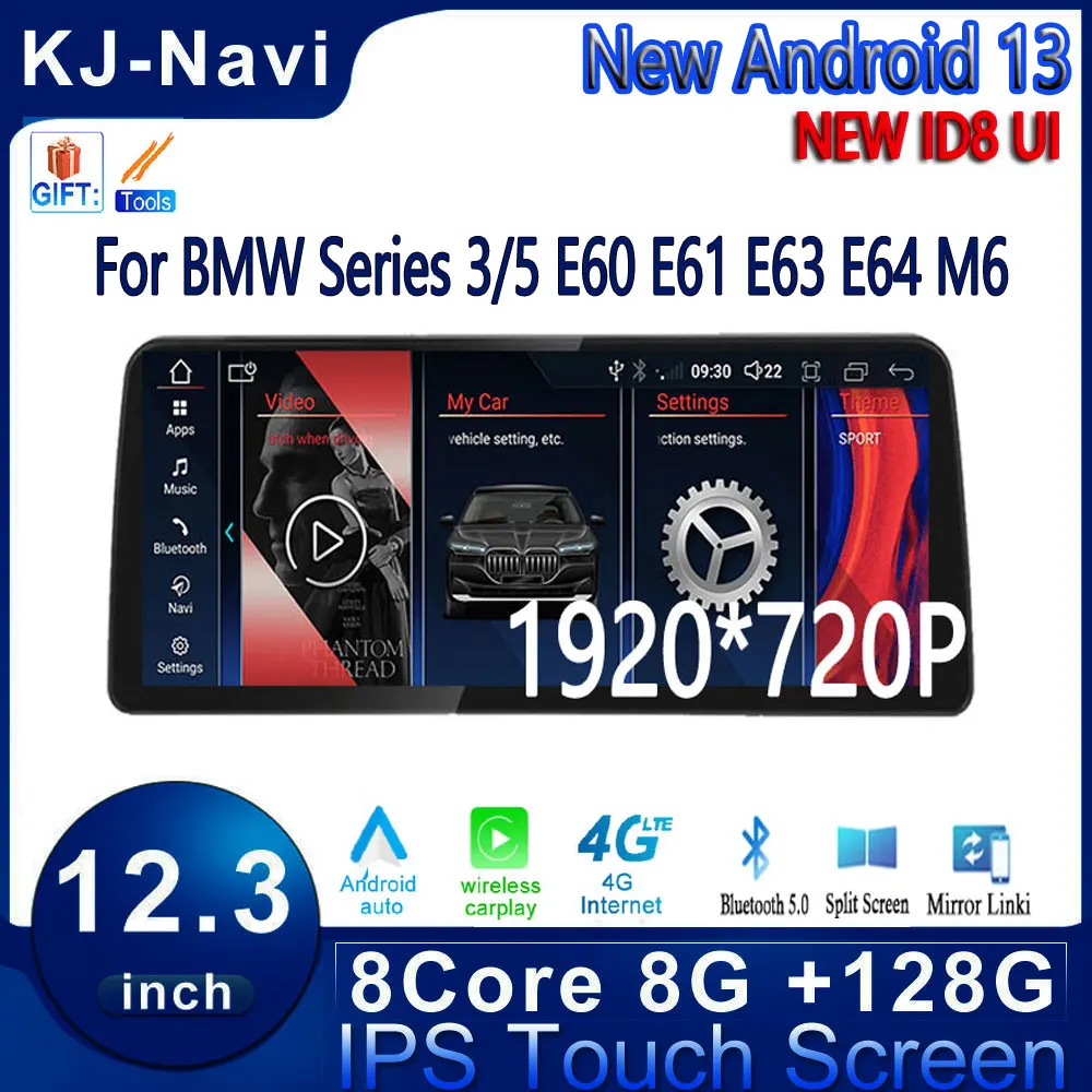 

1920*720P Android 13 Carplay Auto Monitor For BMW Series 3/5 E60 E61 E63 E64 M6 Stereo Radio Car Multimedia Player 12.3" 4G Lte