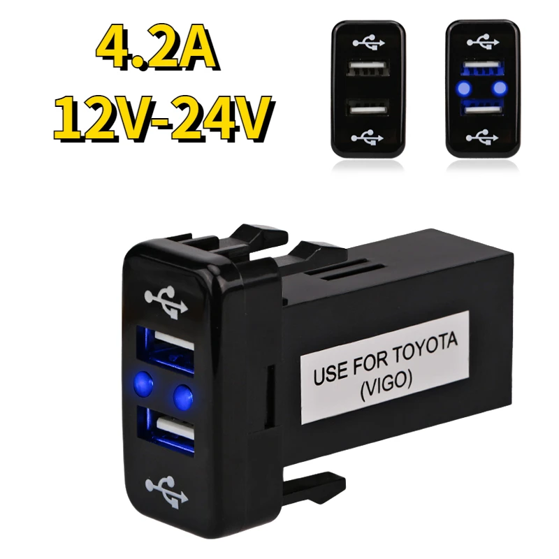 

Car 12V 24V Dual USB Charger Port Socket Interface For Toyota USB 2.1A 2 Port Charger Interface Adapter Car Cigarette Lighter