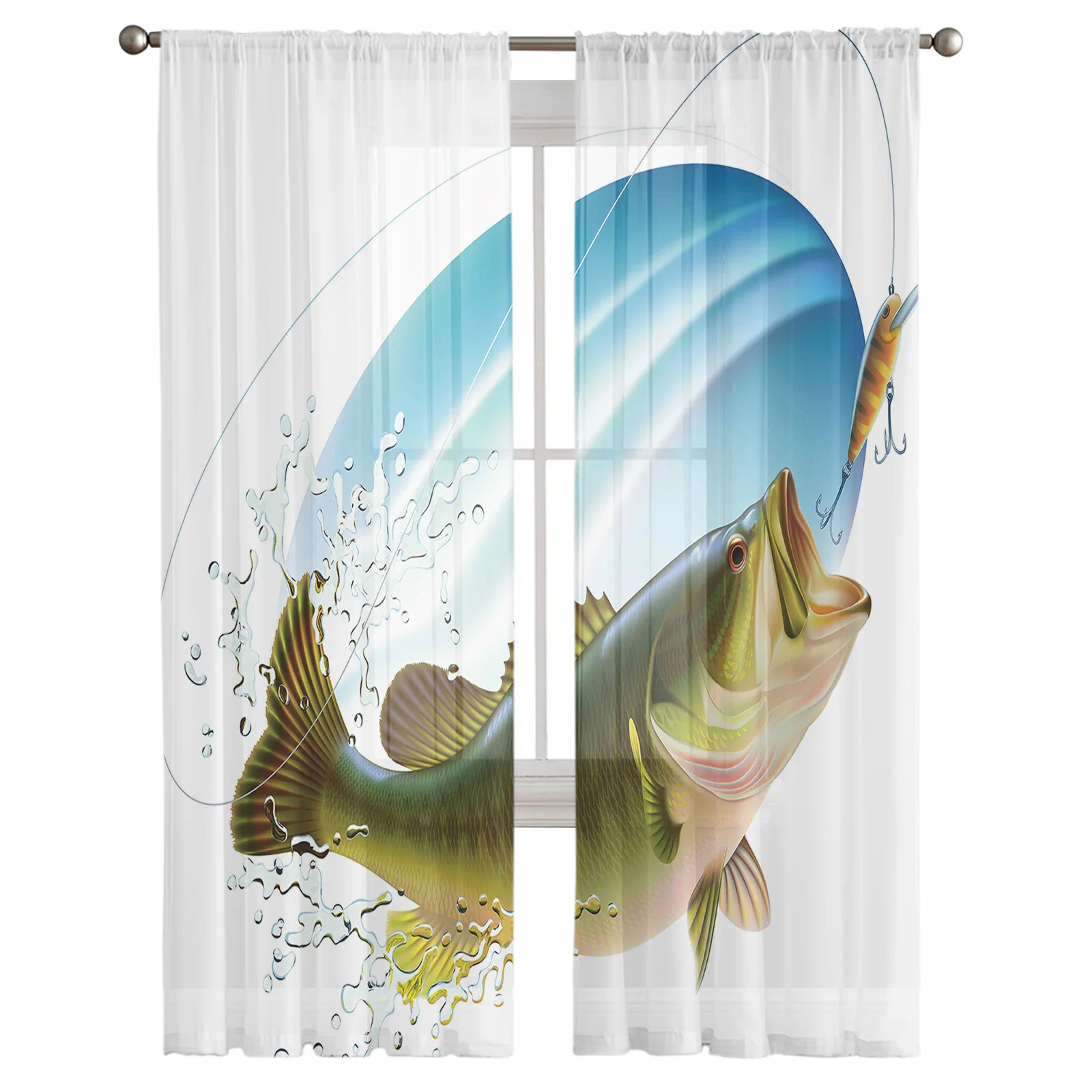 Рыболовная прозрачная занавеска с большим окунем для гостиной вуаль окна жалюзи