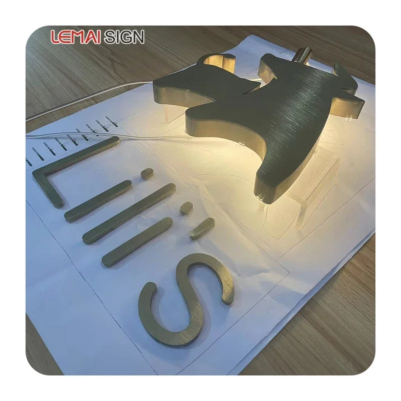 

Custom Brushed stainless steel solid character backlight electronic logo mini 3D highlight indoor and outdoor luminous character