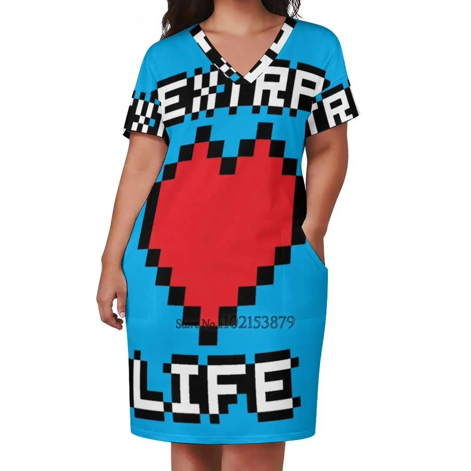 Extra Life Multiple styles Dresses Square Neck Dress Sweet Elegant Pixel 8Bit 8 Bit Byte Heart Power Up