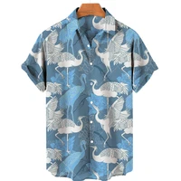 2022 red crowned crane 3d print hawaiian shirt loose summer short sleeve mens casual fashion top 5xl