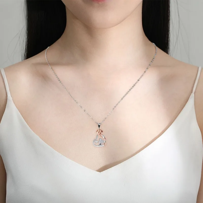 Angle Pendant Necklace for Women Heart Rose Necklaces Christmas Gifts Copper Chain Choker High Quality Jewelry Wholesale Knn-344