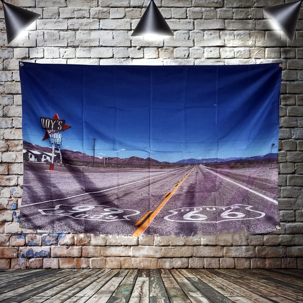 

Route 66 Motorcycle Biker Rider Retro USA Flag Banner Art Home Decoration Hanging flag 4 Gromments in Corners Canvas Painting