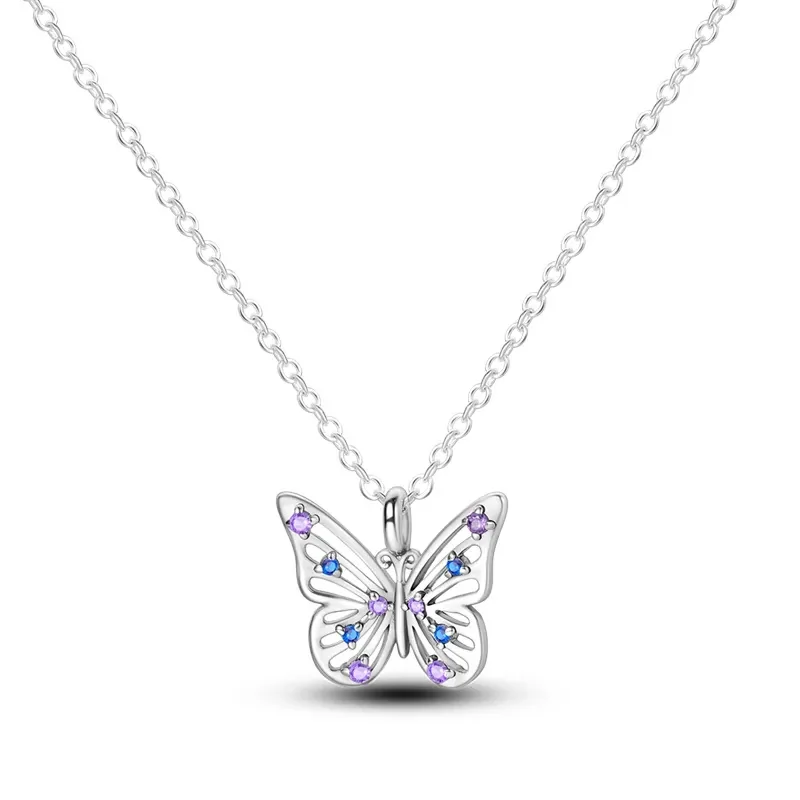 

Blue Purple Hollow Butterfly Necklace for Women S925 Sterling Silver Heart Necklace Jewelry Gifts for Women Girls Mom Wife