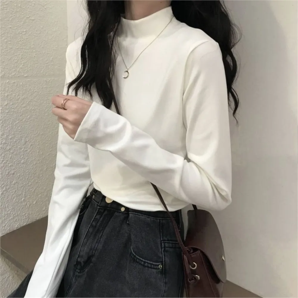 

German Velvet Bottoming Shirt Women's Autumn And Winter Half Turtleneck T Long-sleeved T-shirt Into Autumn Top Clothes