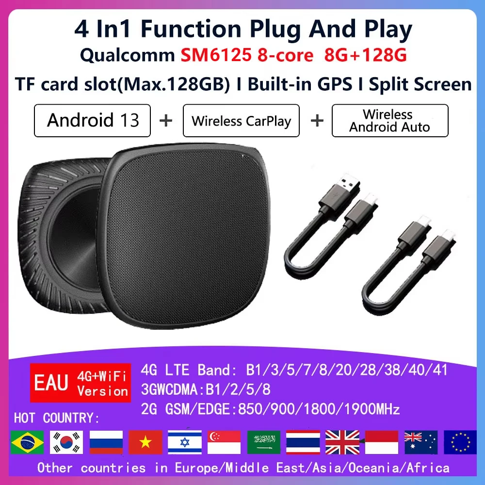 XUDA CarPlay Ai Box Android 13 SM6125 8 ядер 8G + 128G Smart Android TV Box Беспроводная связь CarPlay Android Auto Поддержка 512 ГБ SD