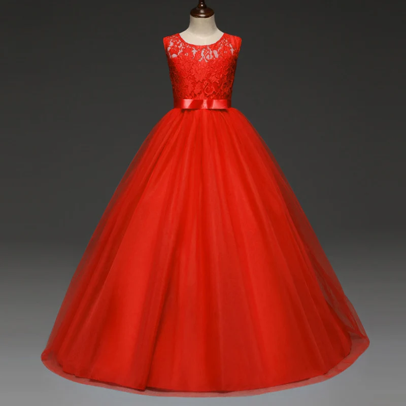 

Girls Christmas Dress Red New Year Costume Lace Girls Tulle Wedding Dress Elegant Children Party Gown Kids Dresses for Girls