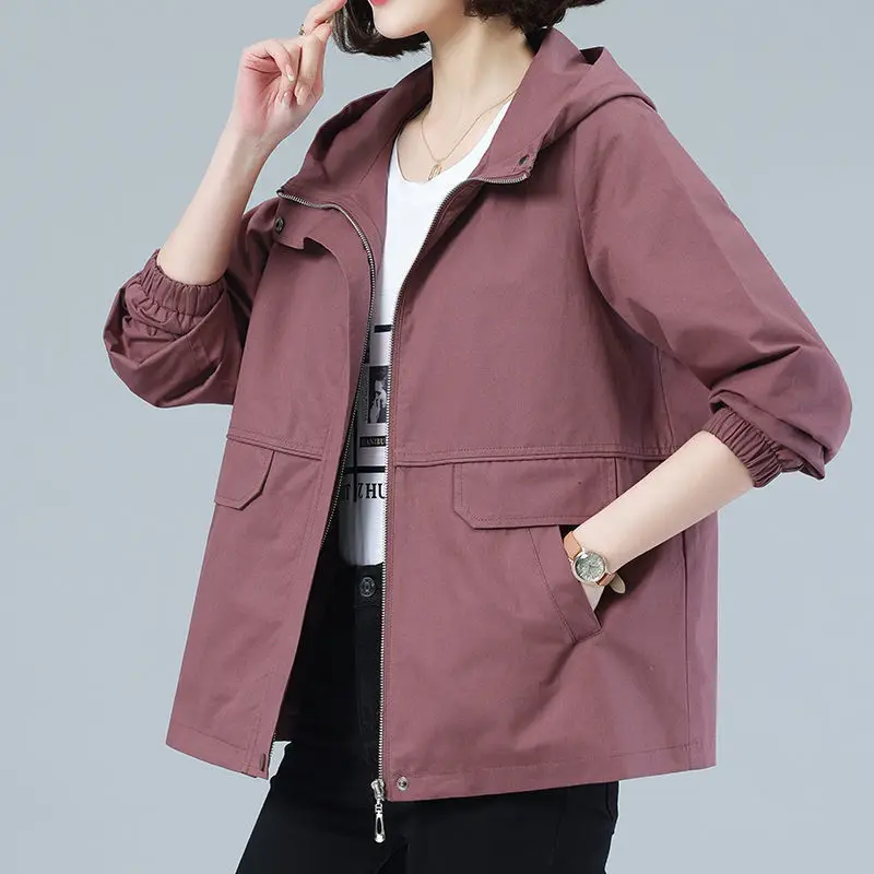 

Women 2022 Spring Autumn Jacket Fashion Hooded Outwear Female Loose Coat Ladies Windbreakers New Casual Zipper Jackets T61