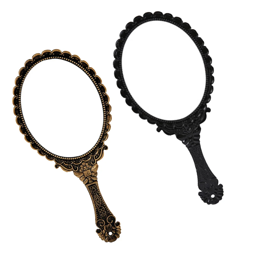 

2Pcs Retro Handheld Mirror Travel Pocket Mirror Portable Handle Mirror Floral Makeup Mirror Handhold Mirror