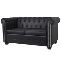 black synthetic leather 2 seat chesterfield sofa