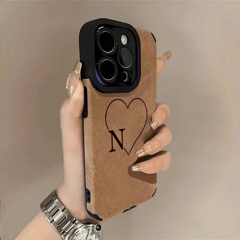 Фото Чехол для телефона с узором Heart & Letter N для 17, 16, 15, 14, 13, 12, 11 Pro Max Air XR X XS 7 8 Plus SE 2022, противоударный защитный чехол №1