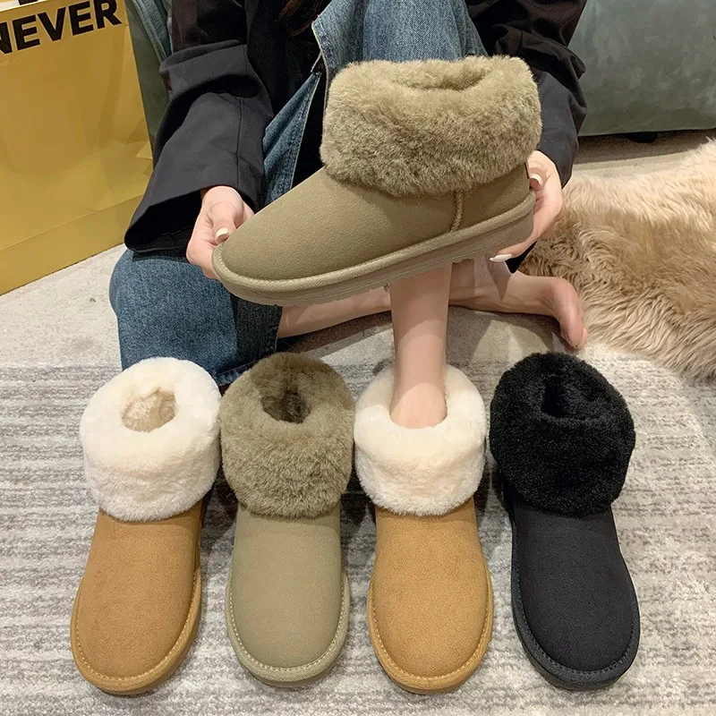 

Snow Boots for Women 2023 Winter New Cashmere Warm Thick Soles Without Heel-covered Hair Half Slipper Cotton Shoes for Women