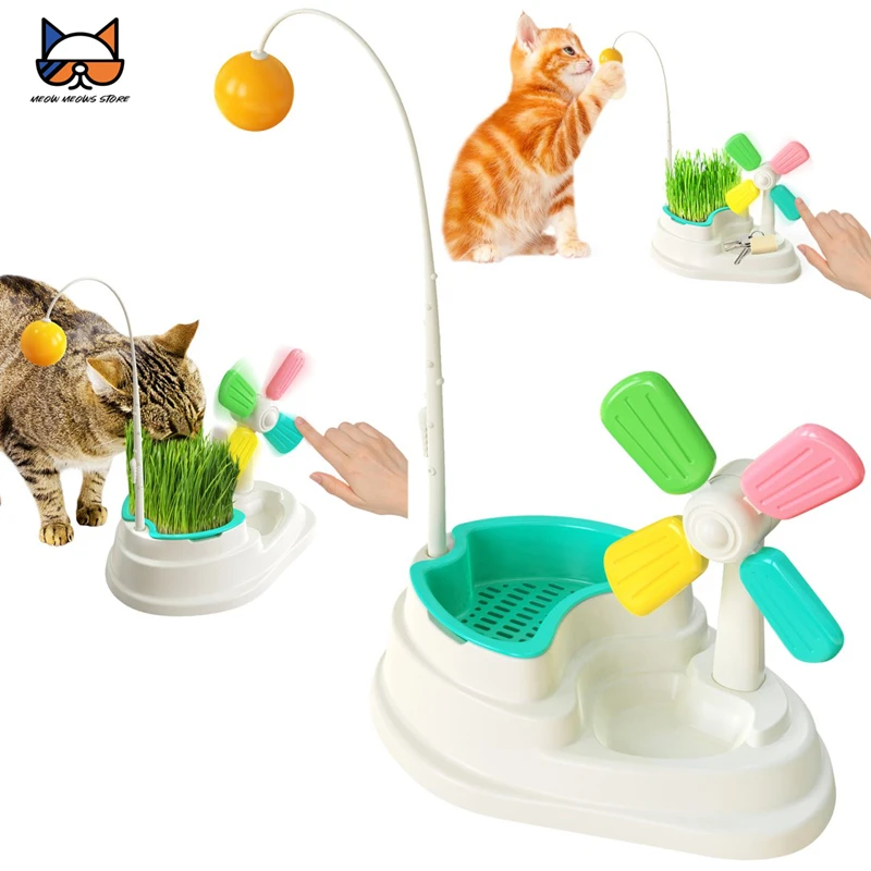 

MEOWS Cat Playing Toys with Cute Windmill and Small Ball and Mini 4 Colors Optional Pot Culture Playing Toy for Kitty