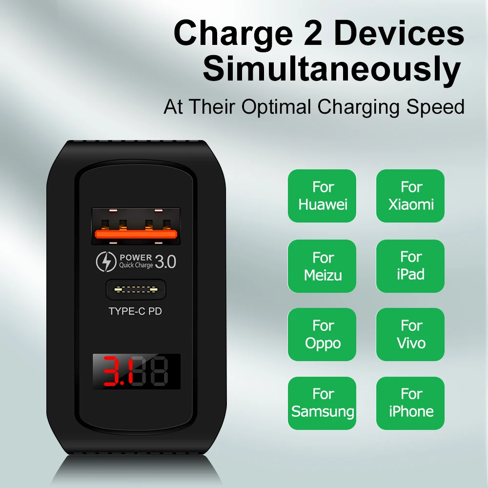 Сетевое зарядное устройство с USB-портом типа C портативное быстрое QC3.0 для iPhone X 7 8