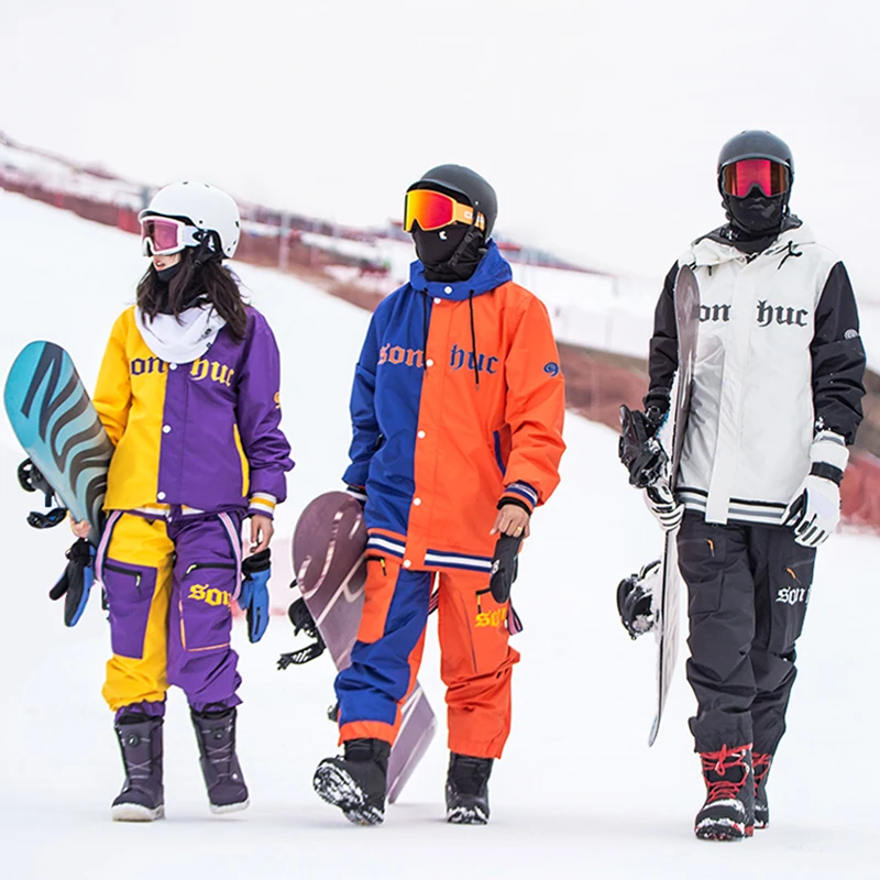 LTVT 2022 New Winter Ski Suit Women Warm Outdoor Snowboard Jacket Men Overalls One-Piece Skiing Suit Waterproof Hooded Ski Set