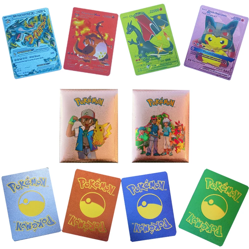 Pokemon Pikachu Colorful Color English Spanish Gold Foil Card Game Card Anniversary Children' Collection Toy Card Christmas Gift